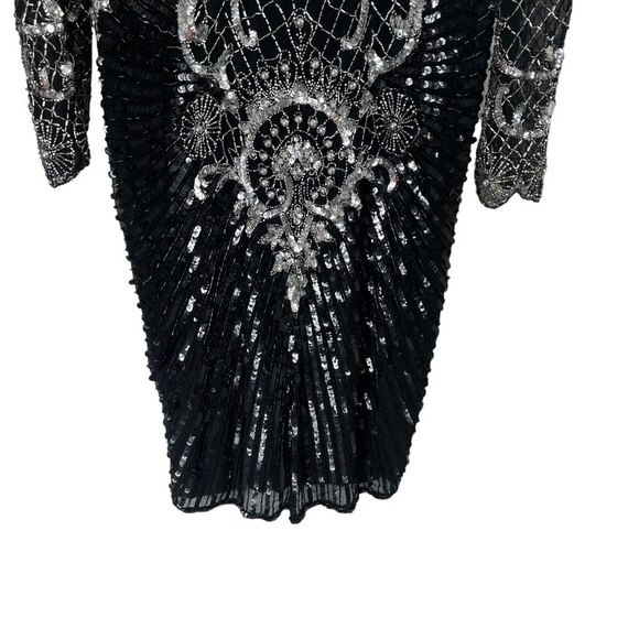 VINTAGE CHAMPELLYSE Great Gatsby Beaded Cocktail Long Sleeve Midi Dress - Picture 5 of 13